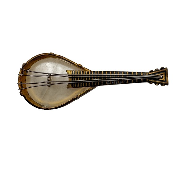 The Unbranded Brand Jewelry - Vintage Mandolin Brooch Spanish Damascene Guitar Instrument